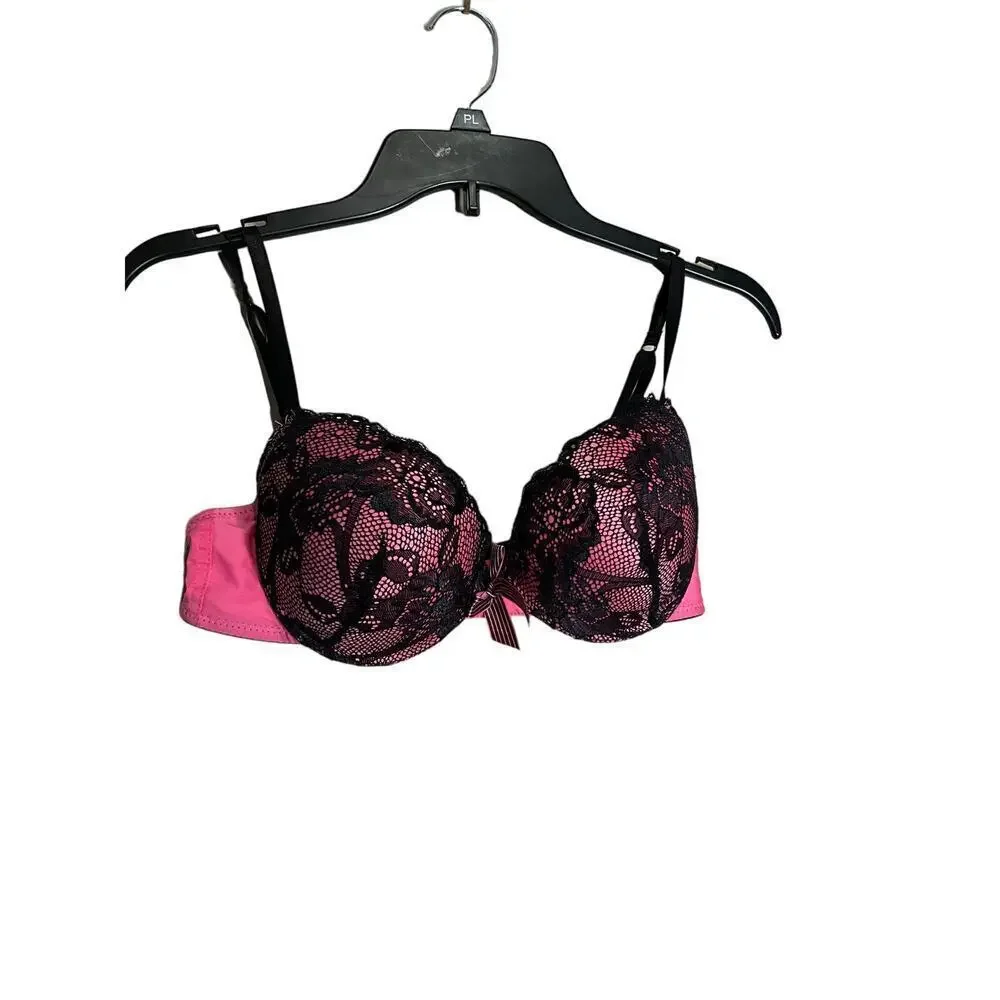 Pink Lace Push Up Bra B22311 Underwired Floral Lace Black Pink Womens Size 36C - Picture 1 of 3
